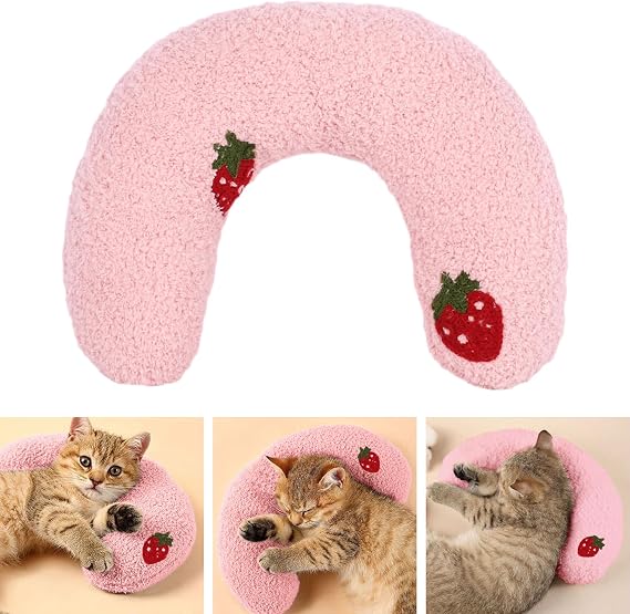 Pet Small Pillows for Small Dogs Cat U-Shaped Puppy Neck Pillow for Indoor Improve Relief Sleeping Machine Washable (Pink)