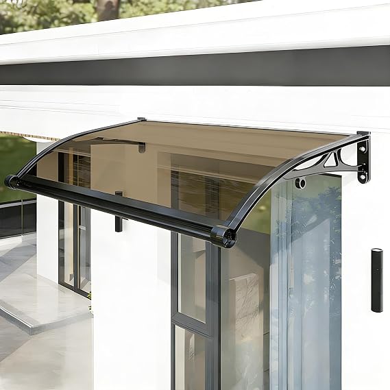 Awning for Door Entrance, Window Awnings Exterior with Aluminum Bracket Polycarbonate Board, Patio Balcony Porch, Uv Rain Snow Protection, with Drainage Channels, Brown 80x100cm/31 x39
