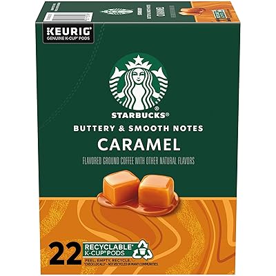 Starbucks K-Cup Coffee Pods, Caramel Naturally Flavored Coffee For Keurig Brewers, 100% Arabica, 1 Box 22 Pods