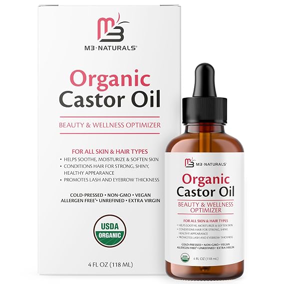 Organic Castor Oil for Hair, Lashes & Brows, Hexane-Free, 4 fl oz by M3