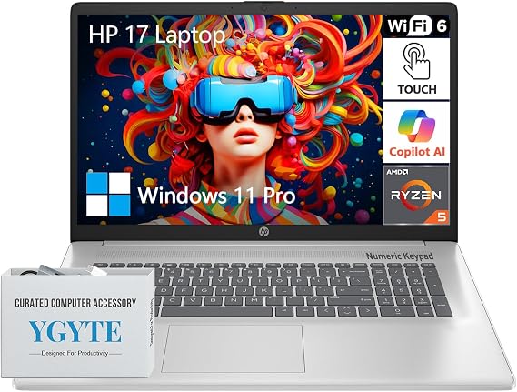 HP 17.3 Touch Screen Laptop Computer, 17 Inch Laptop Touchscreen, AMD Ryzen 5, 64GB RAM 1TB SSD, Windows 11 Pro, Number Pad