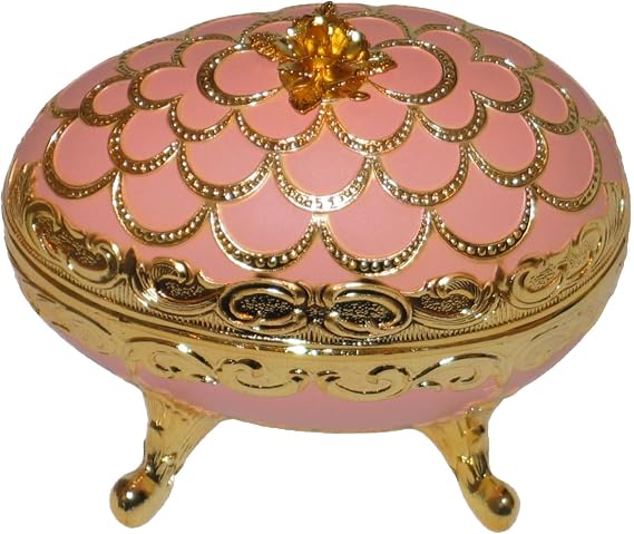 Splendid Pink Faberge Style Egg Shaped Music Box/Jewelry Box Playing Music of The Night from Phantum of The Opera.