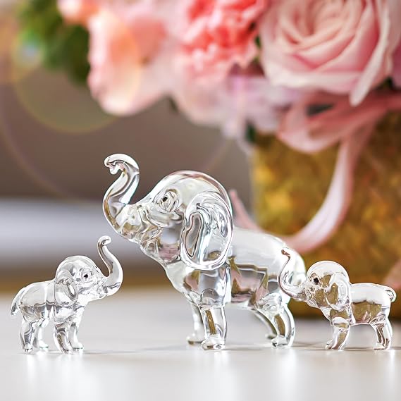 3pcs Crystal Elephant Figurines Lucky Glass Animals Statues