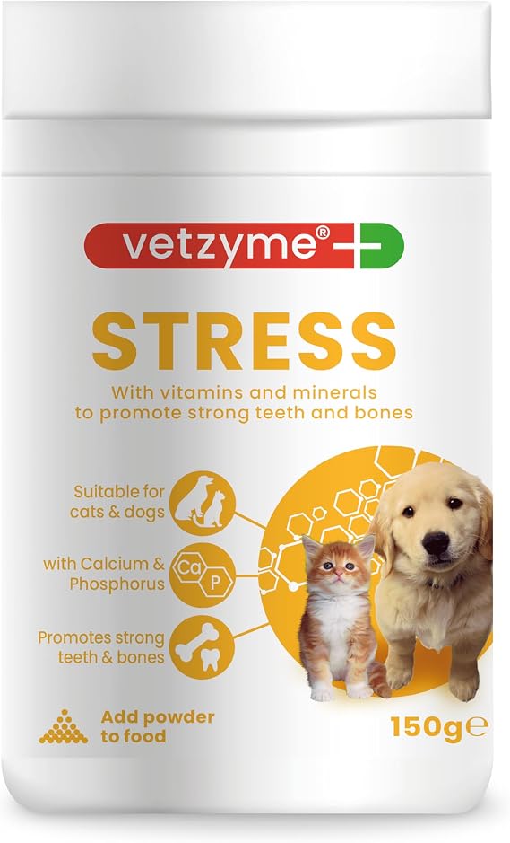 Vetzyme Stress Supplement Powder for Dogs and Cats - Balanced Multi-Mineral and Vitamin Supplement, Promotes Strong Teeth and Bones (150g)