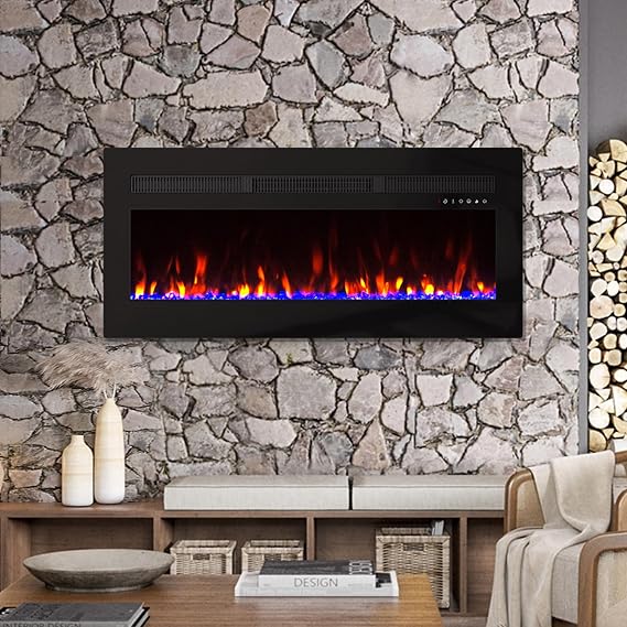 Panana Electric Fireplace Heater Wall-Mounted or Recessed Electric Fireplace Inserts with Timer, Touch Screen/Remote Control, Adjustable Flame Color and Speed,5000 BTU Heat Output (60")