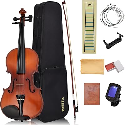 Violin 34 for Beginners with Hard Case, Violin Bow, Bridge, Rosin, Shoulder Rest, Stickers, Tuner, Instruction, Handcraft with Maple, Spruce 34