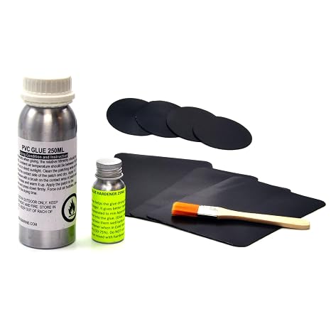 Seamax Commercial Grade 2 Part Marine Adhesive for All PVC and Hypalon Inflatable Boats, Sealed in Aluminum Bottles for Long Term Storage (PVC 250ml 2 Part Glue, with Black Material)