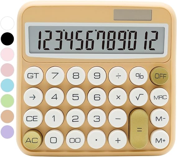 White Standard Calculator - 12 Digit With Large LCD Display and Big Buttons, White Gold Office Accessories for Women Desk, Cute for Office, School,