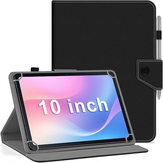 DETUOSI Universal 10.1 Inch Tablet Case with Pencil Holder, Black
