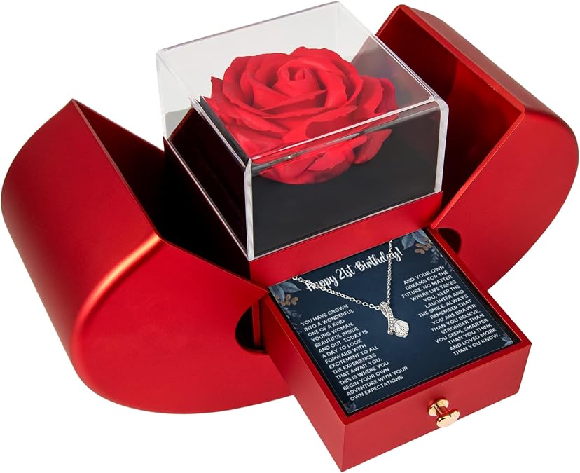 FG Family Gift Mall 21st Birthday Gifts For Her, 21 Year Old Female Birthday Card Necklace Gift Ideas, Happy Bday For Women Turning Finally 21, 21st Birthday Present for Daughter, Granddaughter, Best Friend with Message Card and Gift Box