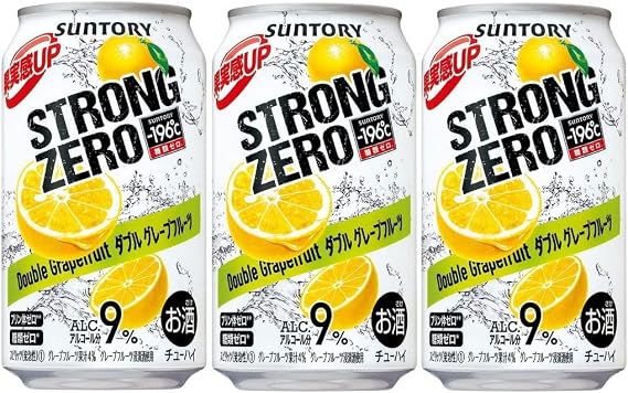 Suntory -196℃ Strong Zero Sugar Free Sparkling Shōchū Highball (Chūhai) Spritzer 350ml 9% Alc./Vol - Double Grapefruit (Pack of 3)