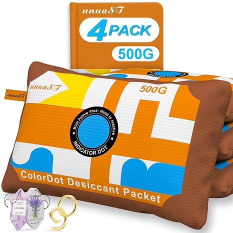 4x500G Rechargeable Car Dehumidifier, Desiccant Packs, Color-Indicating