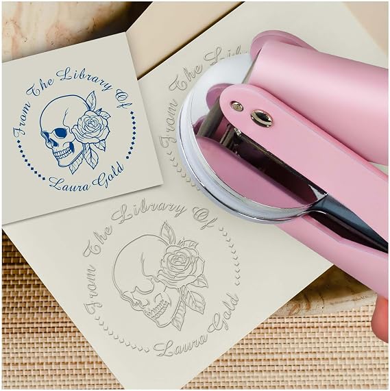 Skull Themed Library Book Embosser,Custom Book Business Card Paper Document Notebook,Self Inking Stamp,Book Lover Gifts,Christmas Gifts (Style12)