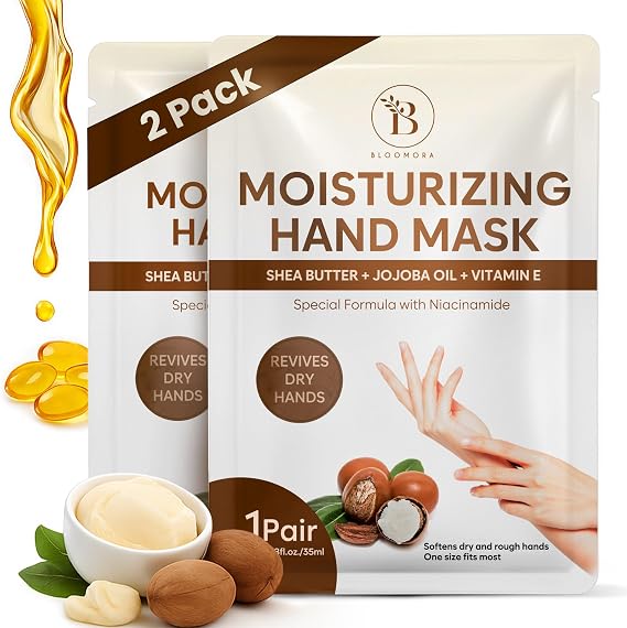 Repairing Hand Mask Gloves for Dry Cracked Hands, Hand Masks with Shea Butter, Jojoba Oil & Vitamin E, Moisturizing Gloves, Skin Care Gifts for Women & Men, Self Care Gifts for Women (2 Pairs)