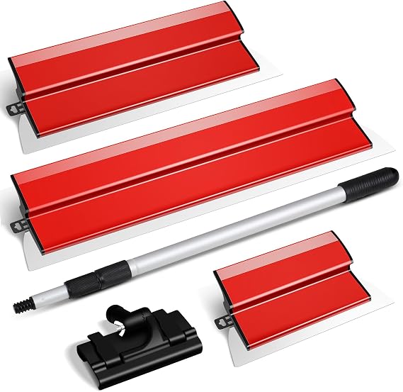 suokoun Drywall Skimming Spatula Set with Extension Handle（250mm+400mm+600mm）, Professional Drywall Smoothing Set for Smoothing Wall and Ceiling