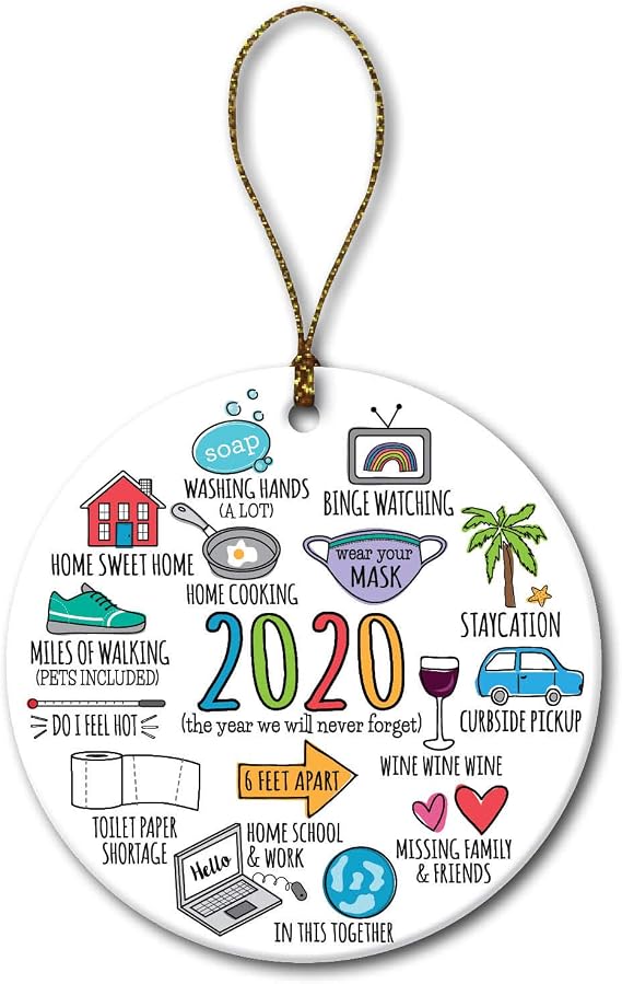 Personalized Planet 2020 Memories Christmas Tree Ornament with COVID Details on Porcelain Round Decoration, 2.75" x 2.75"
