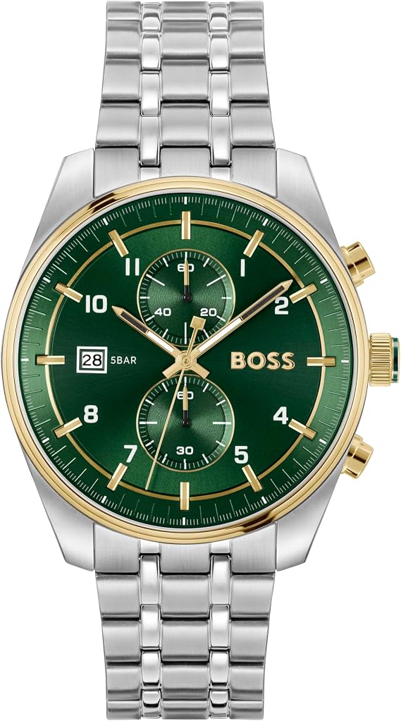 BOSS Chronograph Quartz Watch for Men SKYTRAVELLER Collection with Leather or Stainless Steel Strap