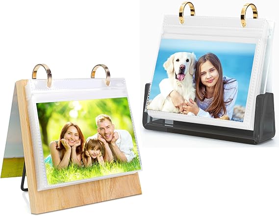 ZEEYUAN 4x6 Flip Photo Album on Stand and 4x6 Acrylic Flip Photo Album with U-shape Base