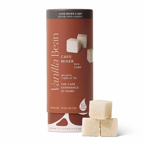 Teaspressa Luxe Mixer Cube - Madagascar Vanilla Bean Flavor Infused Sugar Cubes - Kosher - Gluten-Free - Barista quality coffee experience for home or hosting - No Mess - Makes 30 drinks - For at Home or On The Go - Great Gift Idea