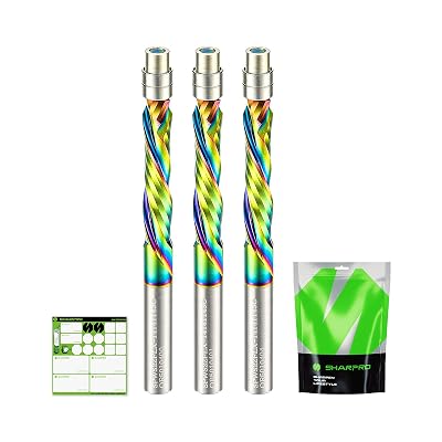 Flush Trim Spiral Router Bit 1 4 Inch Shank,Compression Cut Router Bits with Bottom Bearing,Extra Long Coated Carbide Bit,CNC Pattern Woodwork, 1-14 Inch CL, 3 Inch OVL3 Pack
