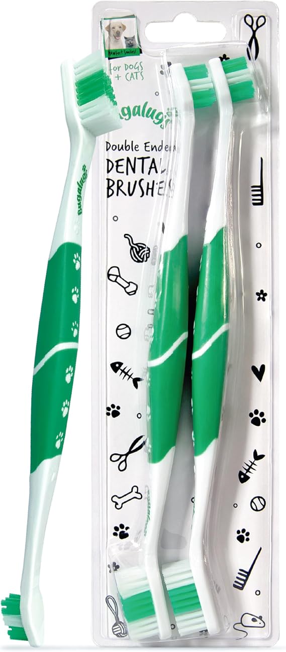 Bugalugs Dog Toothbrush & Cat Toothbrush Dual Ended Dog Plaque Remover, Our Dental Dog Teeth Cleaning Products Makes Dog Teeth Cleaning Easier use with Dog Toothpaste & Cat Toothpaste (Twin Pack)