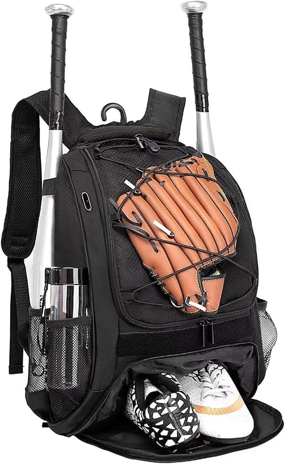 Baseball Bag Softball Backpack | Youth Adult T Ball Bat Equipment Bag with Bat Helmet Holders, Shoe Compartment, Fence Hook