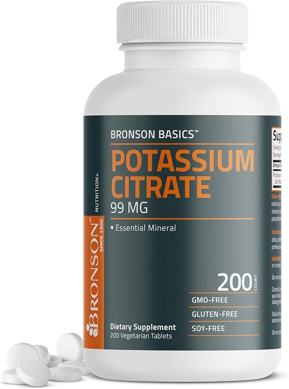 Bronson Potassium Citrate 99 mg, 200 Vegetarian Tablets | Once-Daily, 200-Day Supply, Vegan, Non-GMO, Gluten-Free & Soy-Free