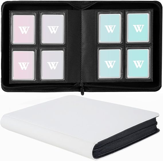 Toploader Binder, 4-Pocket Top Loaders Binder Album Holds 128 Top Loaders, Toploader Card Binder for 3" x 4" Rigid Cards, Ringless Toploader Folder (White)