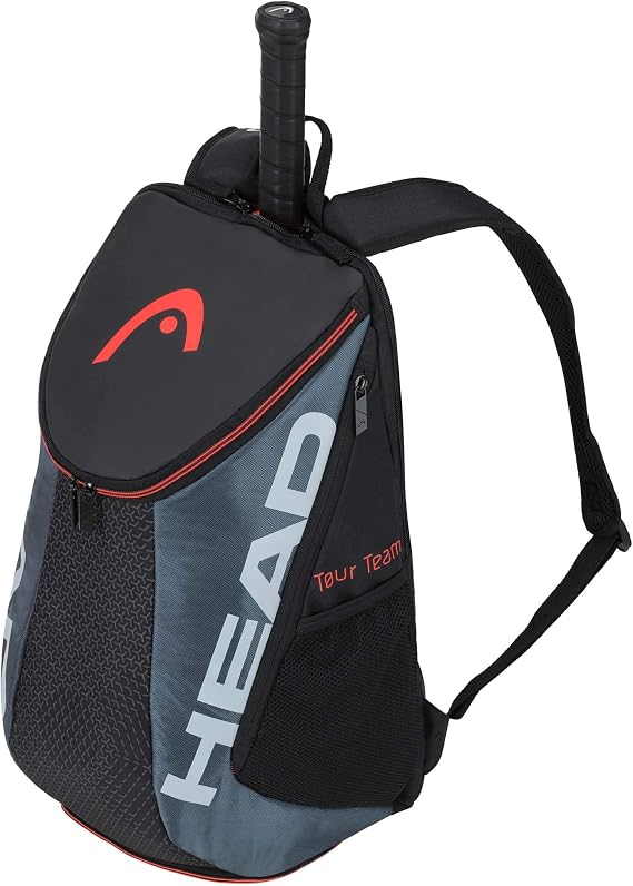 HEAD Tour Team Tennis Backpack 2 Racquet Carrying Bag w/Padded Shoulder Straps & Shoe Compartment - Black/Grey.