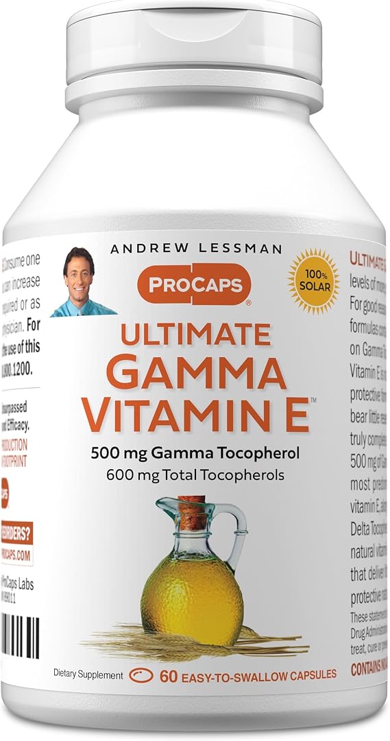 ANDREW LESSMAN Ultimate Gamma Vitamin E 60 Softgels - 500 mg Gamma Tocopherol, Protective Vitamin E. Four High Potency Forms of Natural Tocopherols. Powerful Anti-Oxidant. No Synthetic Forms