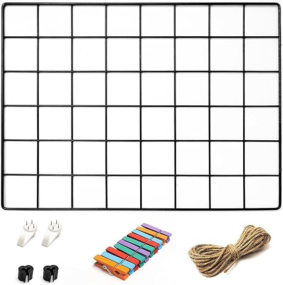 ODOXIA 1 Pack Wire Wall Grid Panel | Hanging Home, Office & Kitchen Decor | Mesh Storage Organizer & Picture Frame | Grid Panels | Memo & Photo Grid | Photo Wall | Metal & Black