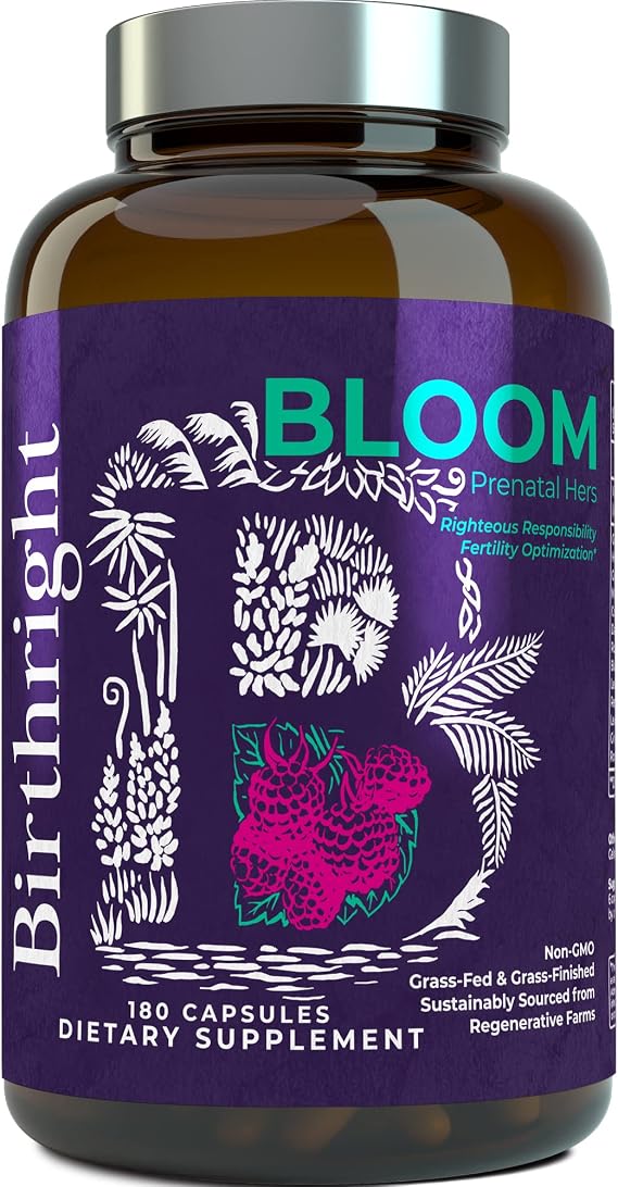 Birthright Bloom Prenatal Vitamins Whole Food, Grass-Fed Liver, 180 Count