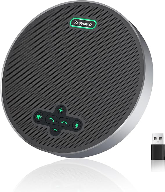 Tenveo MagiCall Pro Bluetooth Conference Speakerphone, Bluetooth/Dongle/USB, 8 AI Noise-Canceling Microphones, 360 Voice Pickup, 18H Talk Time, Compatible with Zoom, Teams & OBS, for 1215 People
