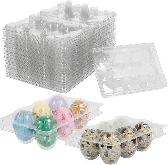 Angoily Quail Eggs 6 Count Pigeon Egg Cartons, 50 Pcs Easter Bulk 6 Grid Plastic Clear Holder Holds Securely For Hatching Refrigerator Market Farm Camping Picnic Travel, Reusable Square Mini Tray