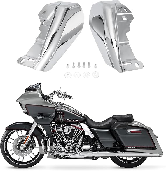 Mid Frame Air Deflector, Heat Shield Deflectors Compatible with Harley Touring Street Glide FLHX Road Glide FLTRX CVO Road Glide ST FLTRXSTSE 2024-2025 (Left Right Set) (Chrome)