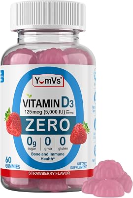 Yum-Vs - Vitamin D3 Gummies with Zero Sugar for Adults & Kids 125 mcg - 60 Count - Sugar Free Vitamin D Gummies - Vegetarian Gummy Vitamins for Bone Support & Immune Health - Vit D3 Vitamin Chewable
