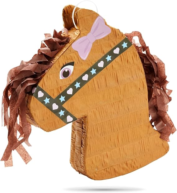 BLUE PANDA Horse Pinata - Floral Brown Pony Pinatas for Western Cowboy Birthday Decorations - Small 12 x 16 x 3 Inches Paper Farm Party Supplies