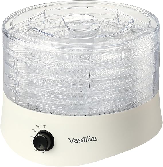 Small Food Dehydrator Dryer - Dehydrator for Healthy Food | Meat, Jerky, Fruit, Vegetable, Mushroom and Herb, 280W, 158F, Mini Dryer with 5 BPA-Free Drying Trays, White, Model 704M