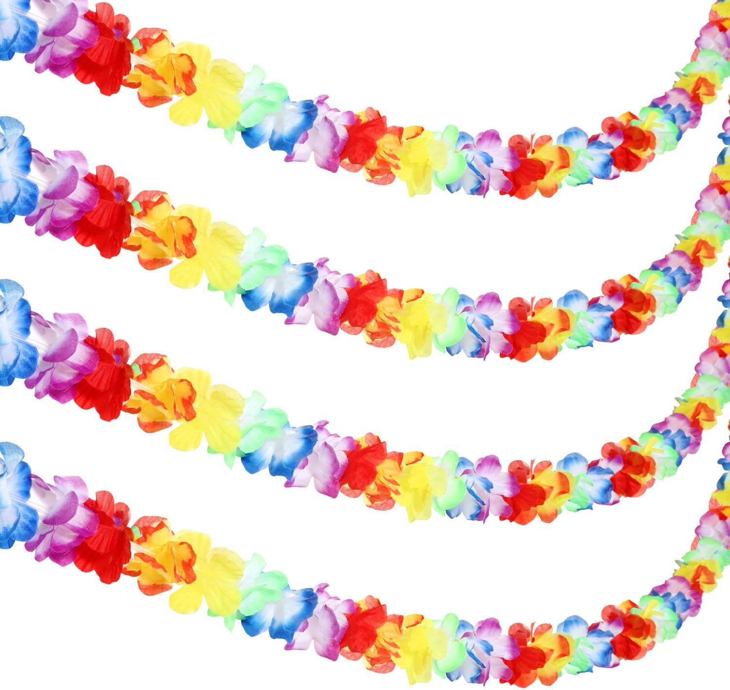 Jovitec 4 Pack Lei Hawaiian Flowers Garland 20 Feet Each Tropical Multicolor Tropical Flower Lei Garland Flower Leaves Banner for Home Hawaiian Luau Decorations