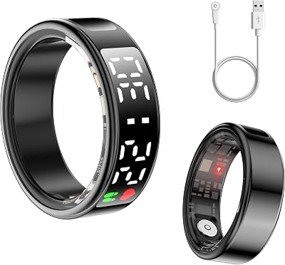 2025 Smart Ring for Women and Men with Display Screen, IP68 ultrahuman ring air, Bluetooth Health Ring iOSAndroid, Activity TrackerHeart RateBlood OxygenSleep Black&Magnetic Charging Cable, 11#