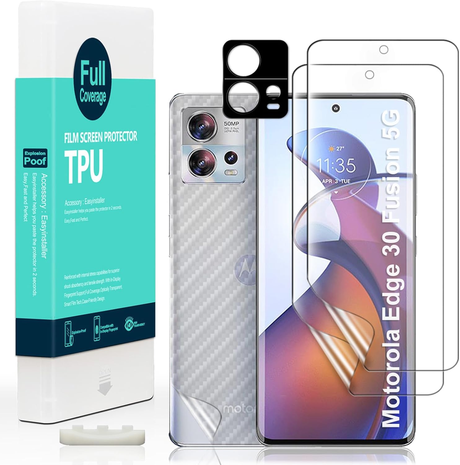 Ibywind 2 Pcs Screen Protector For Motorola Edge 30 Fusion 5G 6.5,Flexible TPU Film,With 1Pc Camera Lens Protector,1Pc Back Film,Bubble Free[Easy to install]