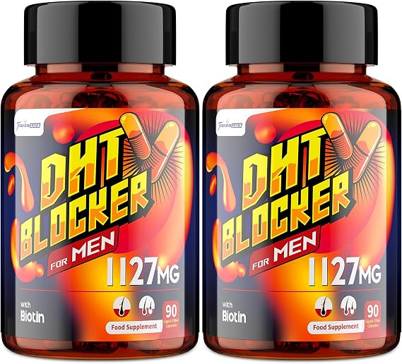 DHT Blocker for Men 1127mg, Advanced Hair Growth Supplement in Liquid-Filled Capsules, with Biotin, Vitamins & Herbal Complexes (90 Count (Pack of 2))