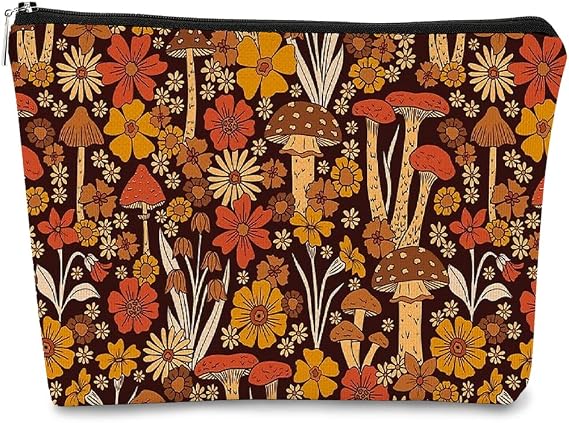 Mushroom Makeup Bag,Hippie Mushroom Gifts Small makeup bag,Floral Vintage Cosmetic Bag,Mushroom Gifts for Women Teen Girls Sister Girlfriend,Birthday Gift