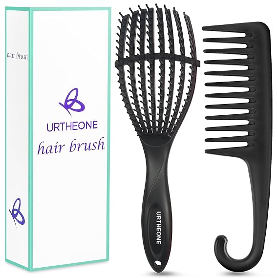 URTHEONE Detangling Hair Brush for Curly Thick Fine Wavy Hair, Wet Dry Use for Women Men Kids, Portable Travel Hairbrush, Comfortable Grip,Easy to Clean, Durable