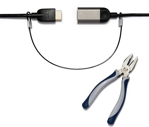 Heavy Duty Cable Lock: A Tamper-Resistant, Pre-Assembled Stainless Cable Tether Kit for Computers, Adapters & Dongles - Includes a Free Crimping Tool for Easy Installation (Black, 5 Pack)