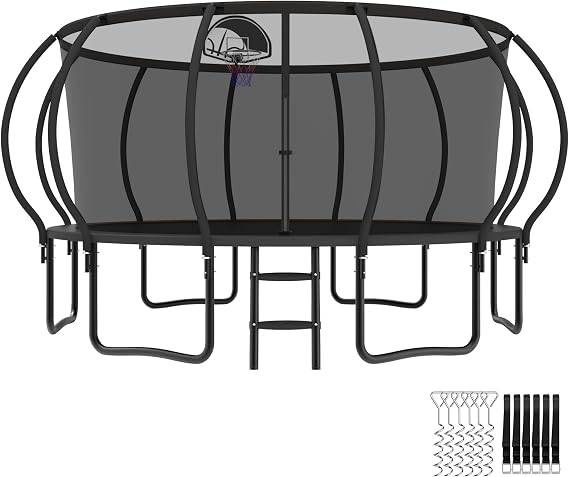 YORIN Tranpoline 10 12 14 15 16 FT Tranpoline for Kids and Adults 1500LBS Recreational Tranpoline with Basketball Hoop, Enclosure Net, Back Yard Heavy Duty Outdoor Pumpkin Tranpolines, ASTM Approved