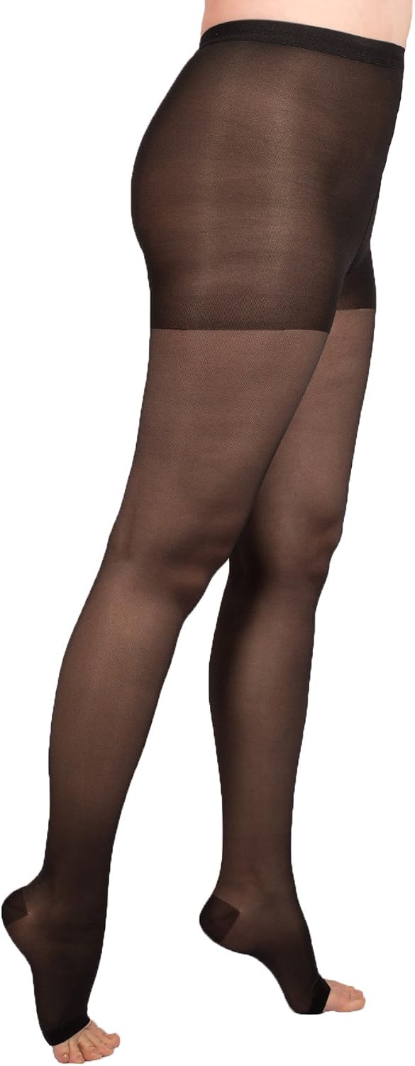 EvoNation Womens USA MADE 15-20 mmHg Graduated Compression Open Toe Pantyhose Moderate Pressure Compression Sheer Stockings