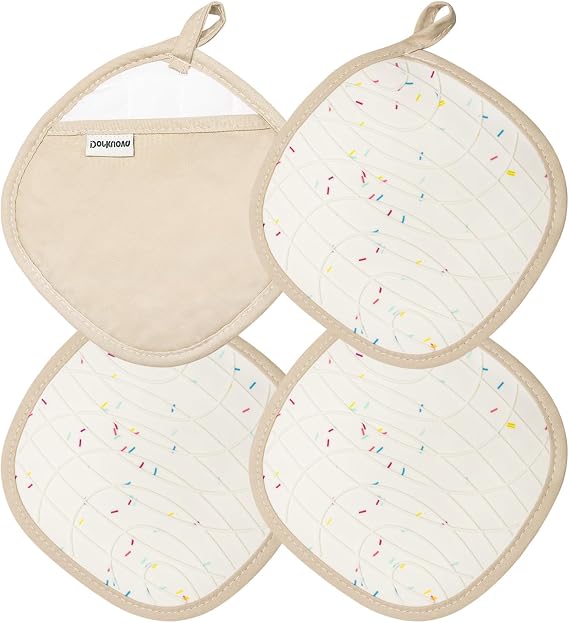 Pot Holders with Silicone Grip,500F Heat Resistant,Non-Slip Grip,Washable,4 Piece Set,Cream, 8"x8"