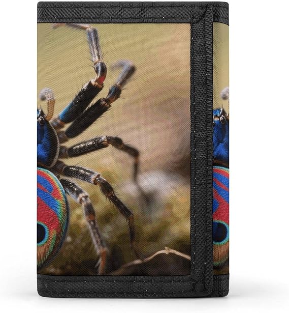Peacock Spider Trifold Wallet Front Pocket Coin Purse - Slim Credit Card Holder for Men & Women