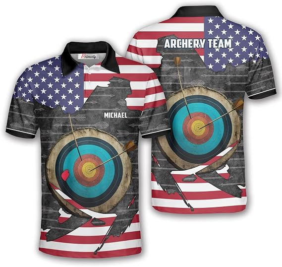 PRIMESTY Personalized Archery Shirts for Men, Custom Name and Team Name Archery Jerseys, Men's Archery Polo Shirts Size S-5XL